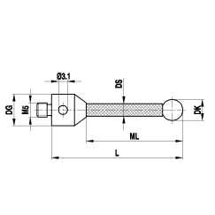M5 шарик из нитрида кремния Ø9 мм, стержень из термостабильного углепластика, L 64.5 мм, ML 51.5 мм, для систем ZEISS A-5555-2402